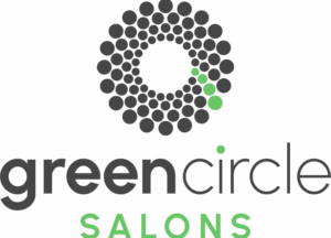 Green Circle Salons logo featuring a circular pattern of black dots with a few green dots and the text "green circle SALONS" below.